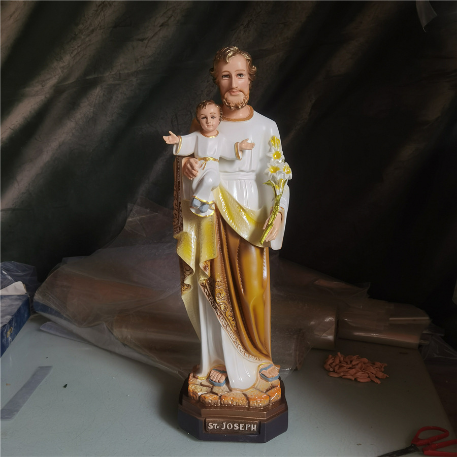 70cm José abraza a un niño santo mira a la luz figura figura de resina decoración de la casa sala de estar iglesia
