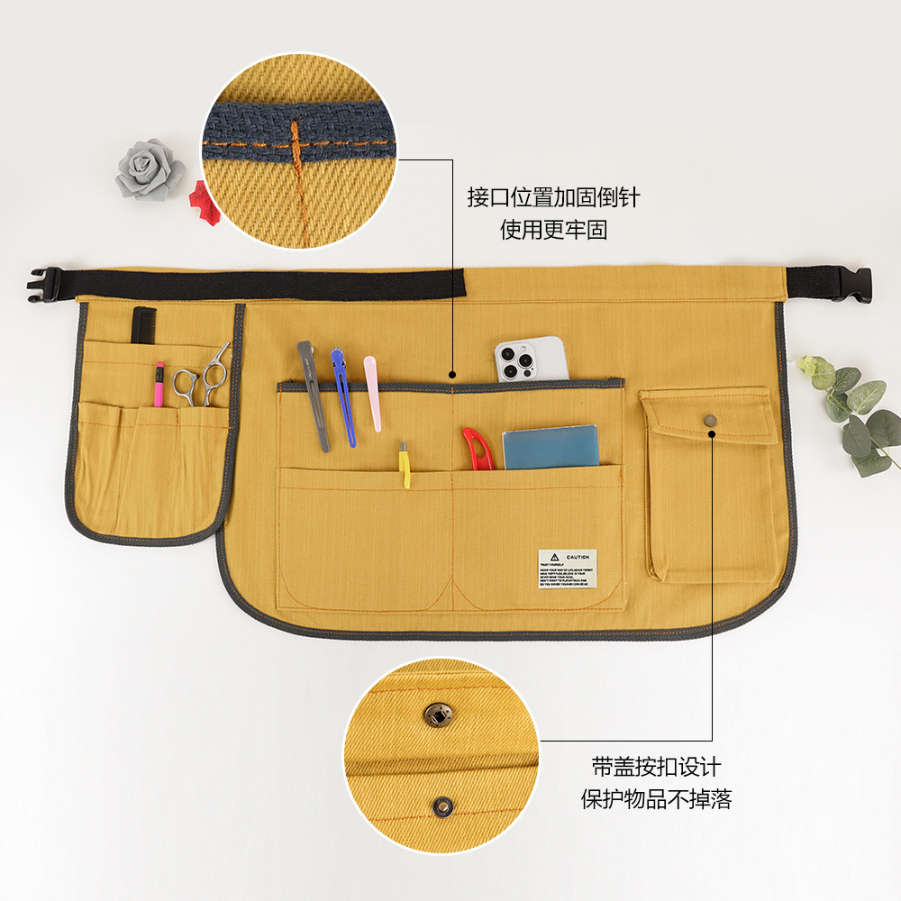 Transfronterizo Amazon lona delantal corto multibolsillo café ropa de trabajo jardinería delantal logo personalizado