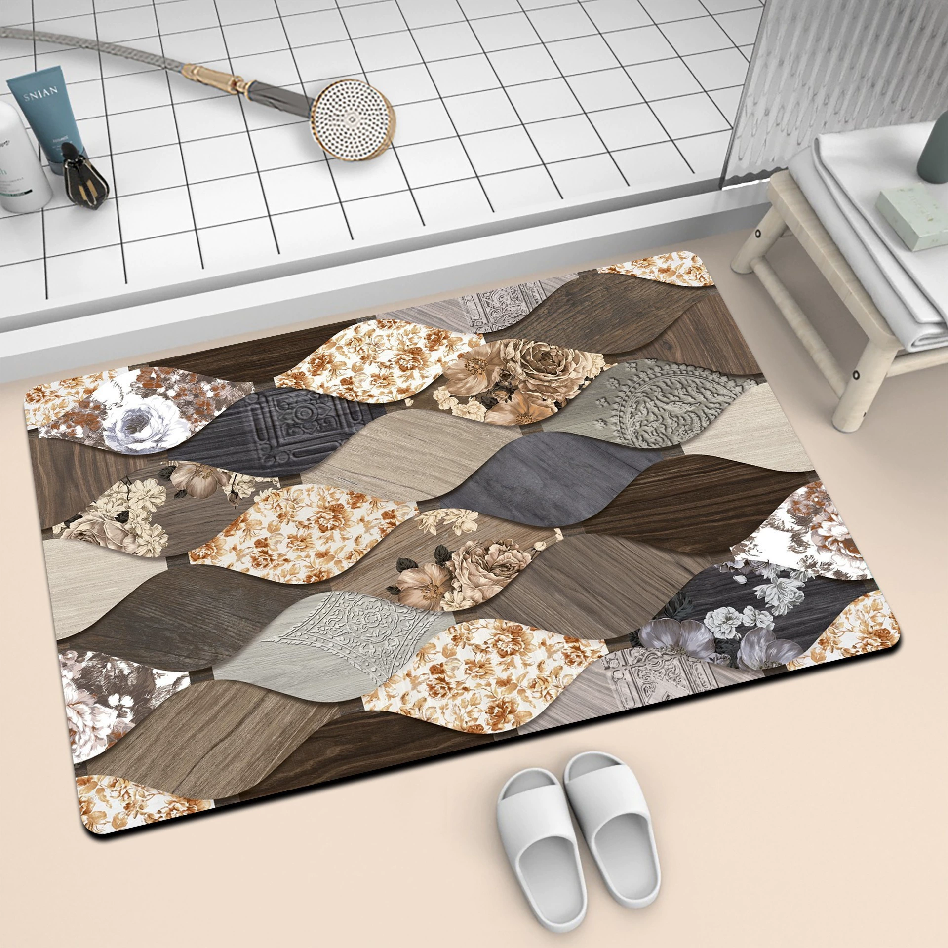 Ретро геометрические коврики для ванной комнаты водопоглощающий противоскользящий коврик для пола для домашней ванной комнаты