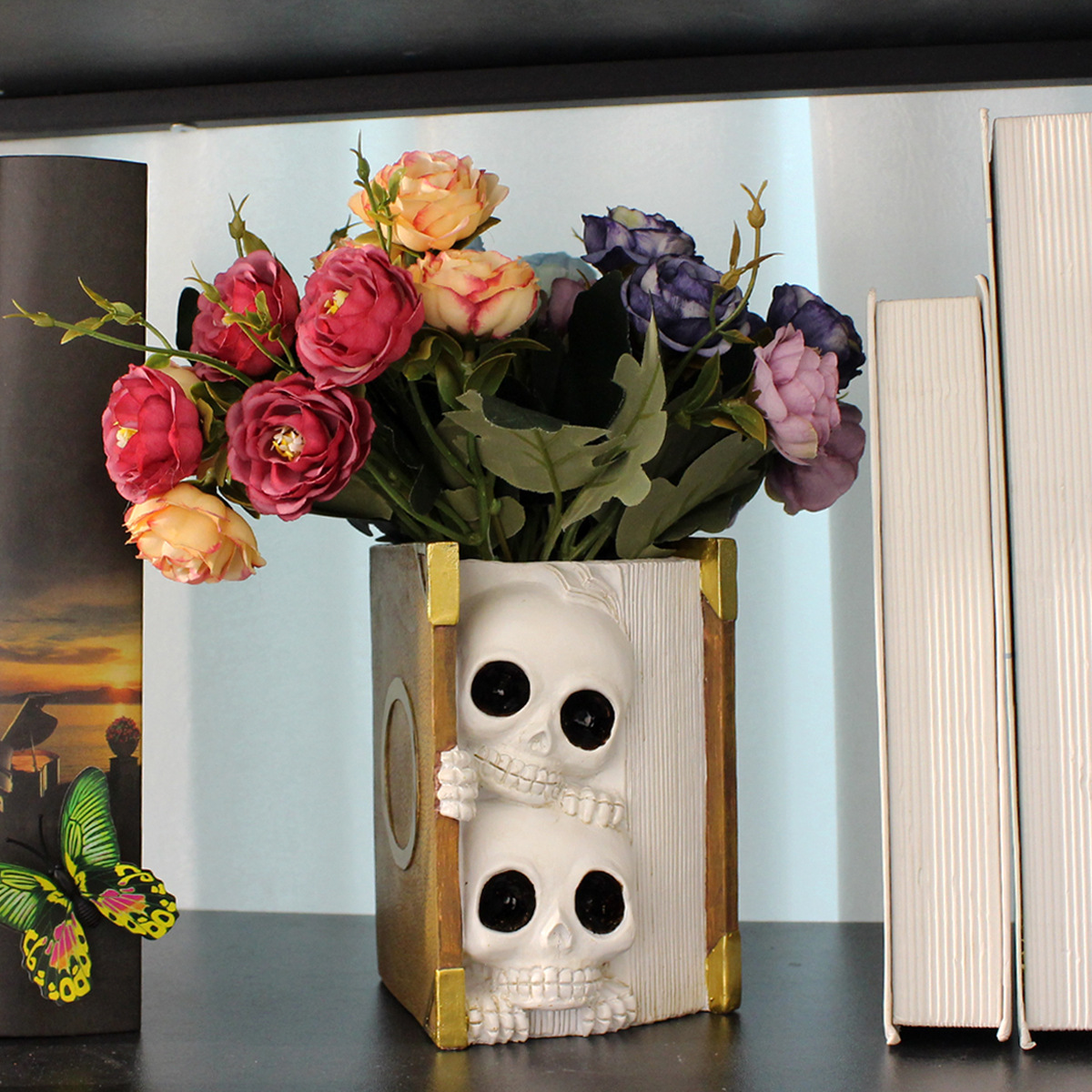 Halloween Skull Book Resin Fleshy Flower Pot Green Plant Flower Pot Personalized Creative Ghost Head Flower Pot  