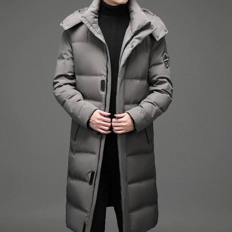 2024 겨울 새로운 남성 긴 무릎 다운 재킷 흰색 오리 아래 두꺼운 따뜻한 캐주얼 패션 코트