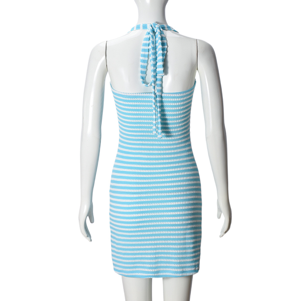 GraceChic 51619 Cross-Border Damenkleid, neu, sexy, schmal geschnitten, Neckholder, gestreift, Color-Blocking, figurbetont_voghion.com