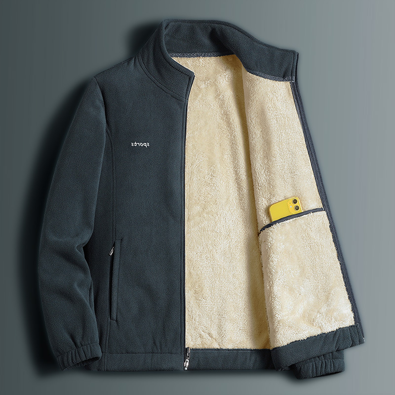 Heavy middle-aged men's fleece sweater Berber fleece sweater winter wear middle-aged and elderly fleece-lined thickened coat winter dad wear