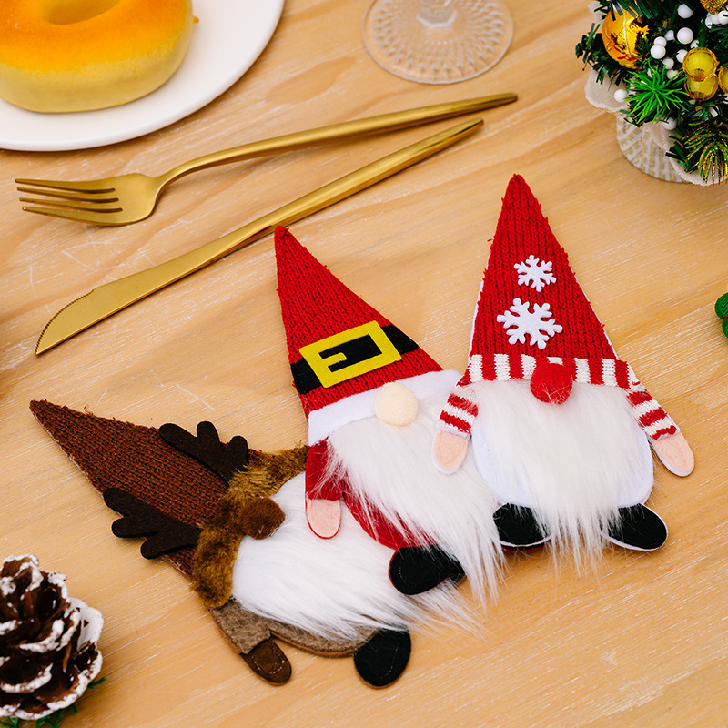 豪貝クロスボーダークリスマス装飾品食器ナイフフォークカバー無顔人形家の食卓に小人ナイフフォークカバーを飾る|undefined