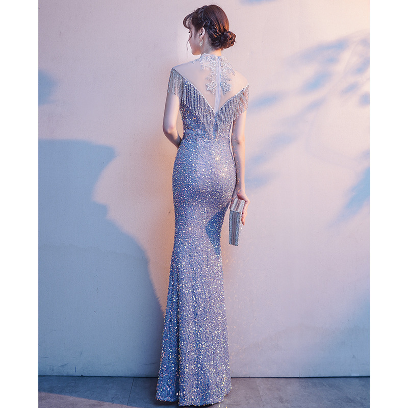 Fishtail vestido de noche para las mujeres 2024 nuevo banquete elegante temperamento Reunión Anual anfitrión largo lentejuelas vestido de Socialite image 5