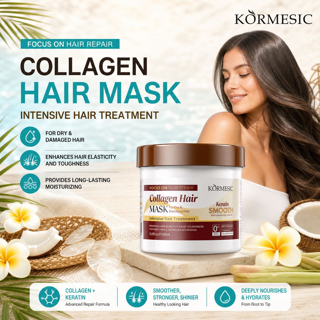 KORMESIC colágeno máscara de cabello máscara de cabello cuidado de cabello suave fábrica de comercio exterior al por mayor