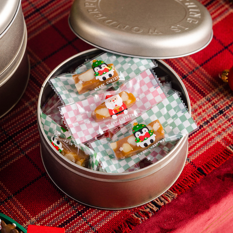 2023新年曲奇饼干包装铁盒子烘焙圣诞节雪花酥牛轧糖果圆形铁罐