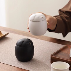 粗陶茶葉缶防湿貯蔵缶レトロ陶缶子犬密封缶シンプル陶磁器貯蔵缶ペット缶
