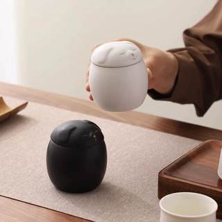 粗陶茶叶罐防潮储物罐复古陶罐小狗密封罐简约陶瓷存粮罐宠物罐