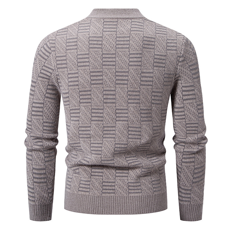 Herrenbekleidung: Lässiger Herrenpullover mit halbhohem Rollkragen, lockerer Passform, Jacquard-Strick, Langarmpullover für den Winter (Dunkelgrau, Marineblau, Khaki)_voghion.com