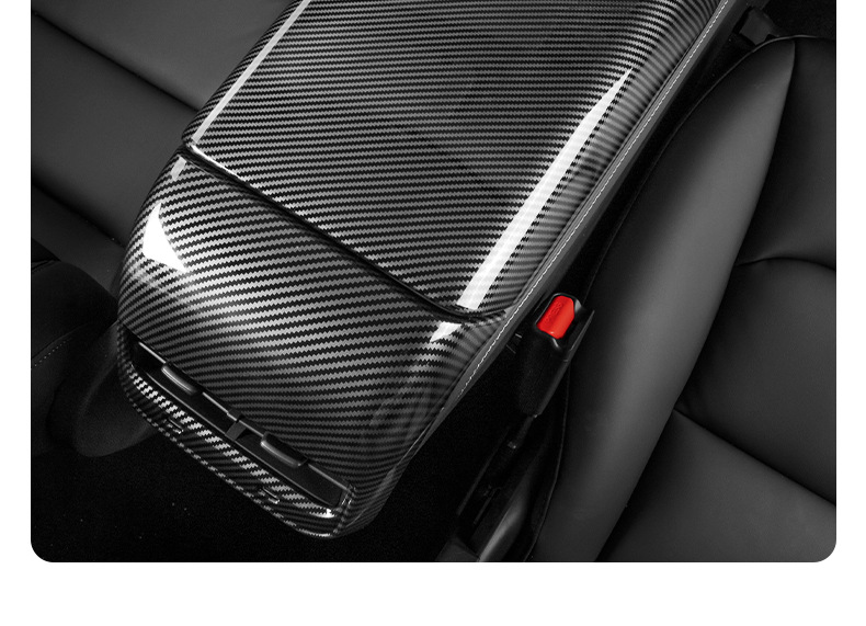 Tesla Model 3/Y Armrest Box Cover Carbon Fiber Pattern Protective Cover Center Console Interior Accessories 2022 Old Model