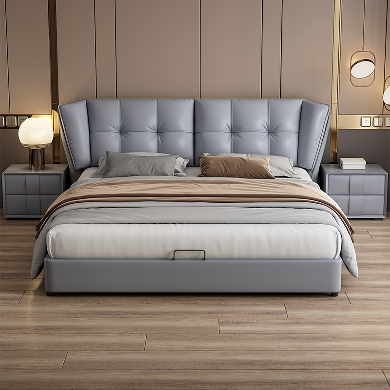 Light Luxury Leather Bed, High-End and Elegant Master Bedroom, 1.8m Double Beds, 2m X 2.2m Large Bed, Modern Simple Upholstered Solid Wood Bed Light Luxury Leather Bed, High-End and Elegant Master Bedroom, 1.8m Double Beds, 2m X 2.2m Large Bed, Modern Simple Upholstered Solid Wood Bed