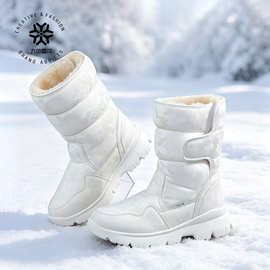 亲子男女童白色雪地靴简约迷彩滑雪旅游加厚防水防滑跨境一件代发