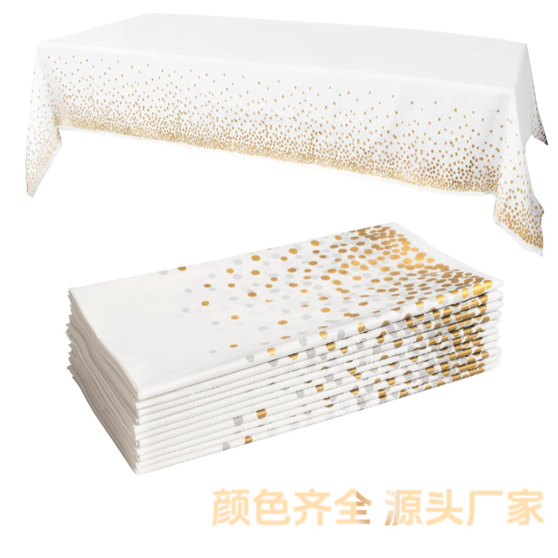 亚马逊一次性桌布peva塑料桌布烫金圆点派对桌布生日防水台布批发