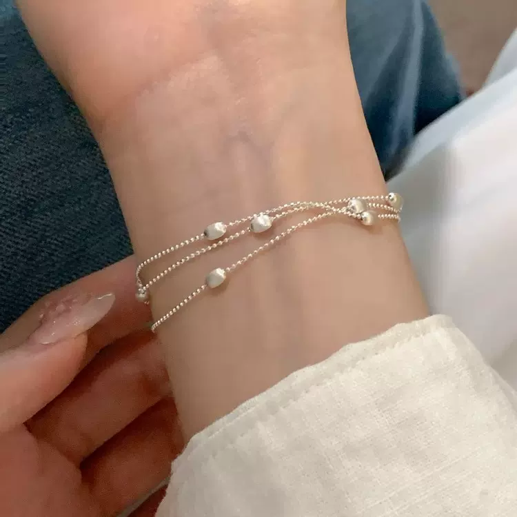 轻奢高级感纯银同款圆珠三层手链女气质温柔百搭小众简约手饰批发