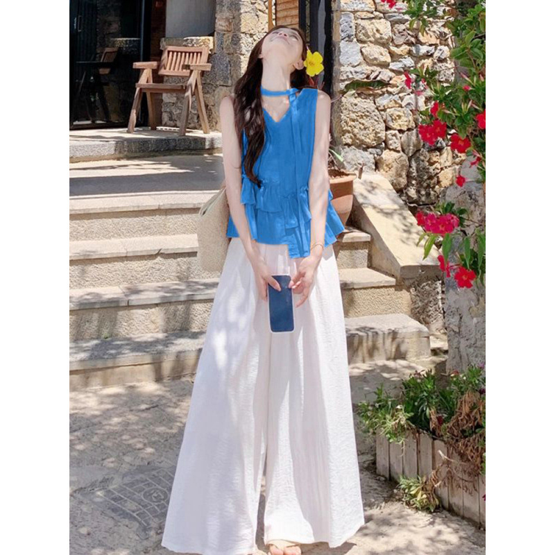 Factory Wholesale Klein Blue Sleeveless Top Women's Summer Linen High-End Dopamine Wear Bright Vest T-Shirt Factory Wholesale Klein Blue Sleeveless Top Women's Summer Linen High-End Dopamine Wear Bright Vest T-Shirt
