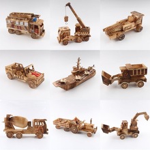 木头工艺品木制玩具车模型消防车工程车挖土机木车儿童玩具摆件