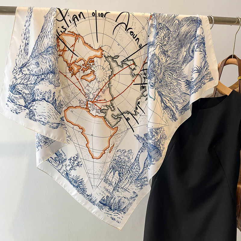Scandinavian Simple Geometric Stripesd 90X90 Large Square Scarf Women's Spring & Fall Sun Protection Shawl Versatile Black and White Silk Scarf Scandinavian Simple Geometric Stripesd 90X90 Large Square Scarf Women's Spring & Fall Sun Protection Shawl Versatile Black and White Silk Scarf