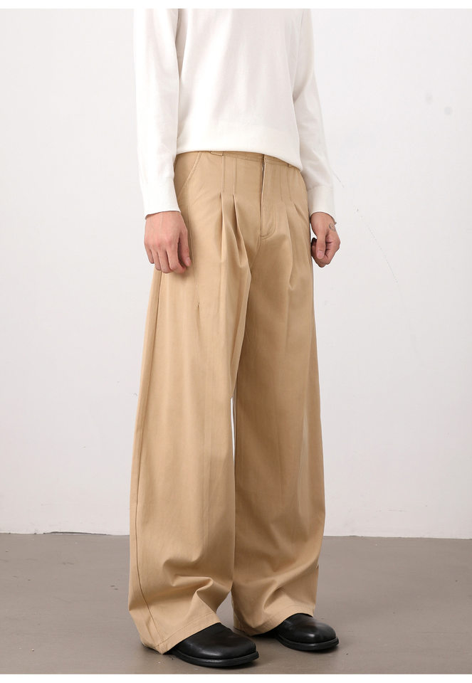 Quần tây nam dáng chữ A xếp ly đôi form rộng rủ, phong cách công sở casual — Màu kaki, Màu trắng, màu đen chi tiết 12