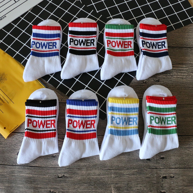 Extreme Letter POWER Autumn and Winter Towel Bottom Thickened Sports Socks Men's Socks College Style Street Hip Hop