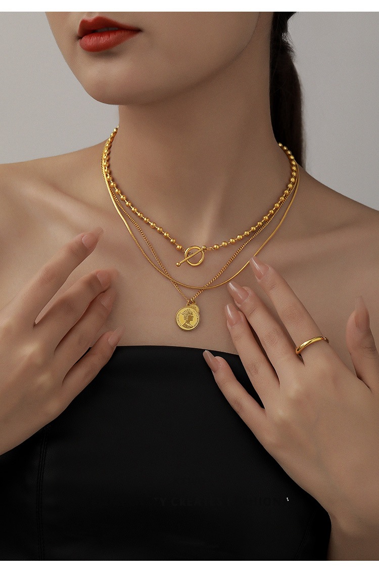 Titanium Steel Material Wholesale Jewelry Basic Modern Style Classic Style Geometric Round Titanium Steel Plating Three Layer Necklace Pendant Necklace