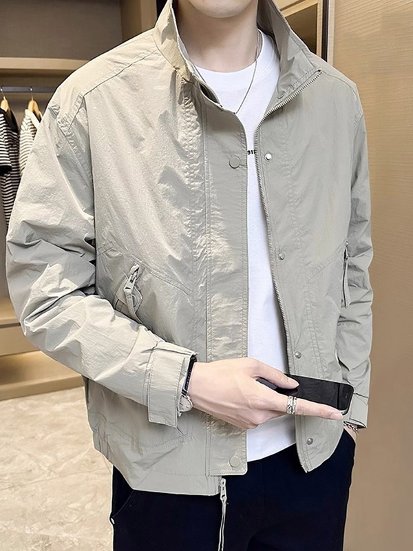 韩版潮流立领夹克男士2025春秋季新款修身百搭纯色休闲外套男上衣|undefined