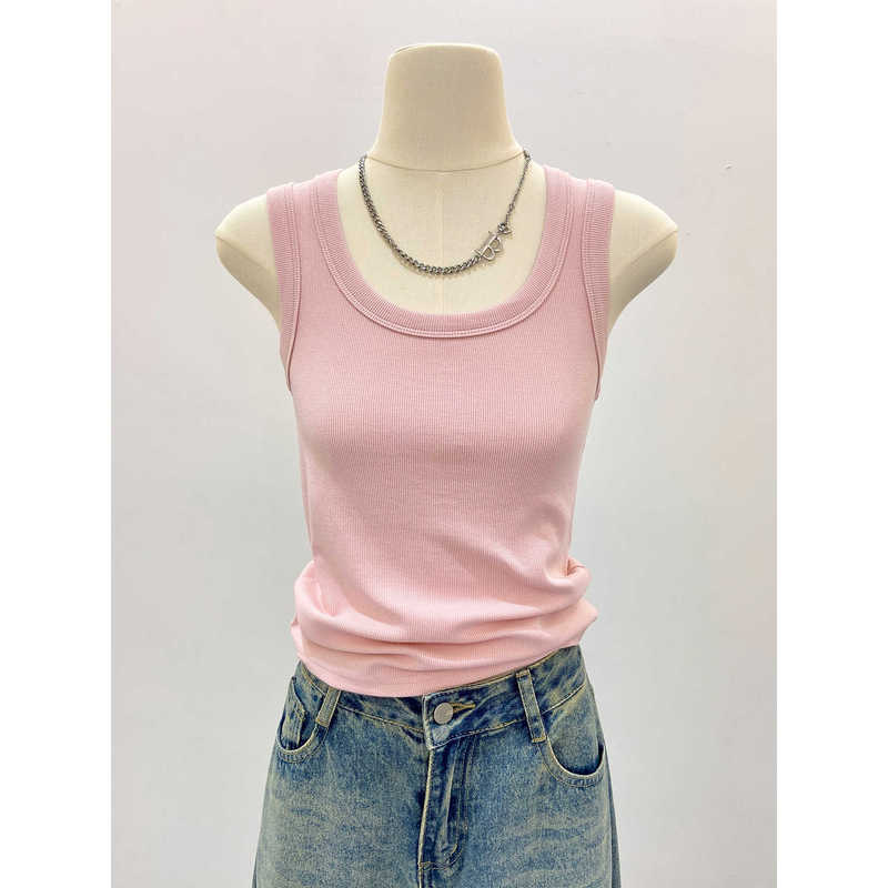 Basic Threaded Slim-Fitting U-Neck Sleeveless Top for Women in Summer with Breast-Covering Outer Wear I-Shaped Camisole