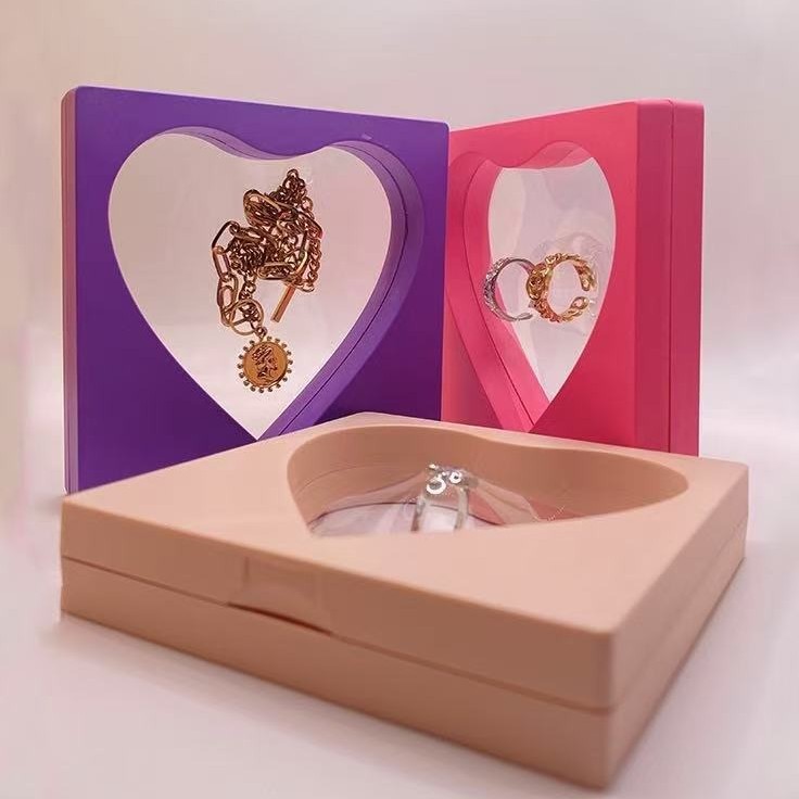 透明PE薄膜桃心形悬浮盒珠宝首饰戒指手链包装小礼品徽章穿戴甲