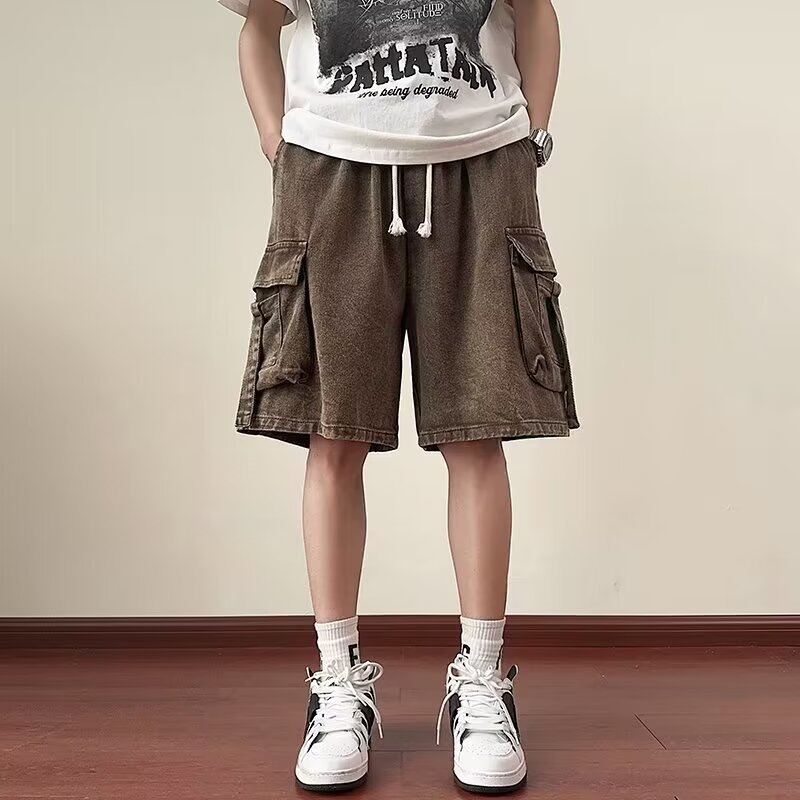 New Trendy Workwear Multi-pocket Shorts Men's Summer American Style Retro All-match High Street Style Hip-hop Denim Pants