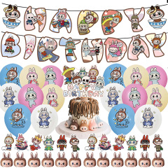 ラブブテーマ子供の誕生日パーティーシーン装飾用品バルーンフラッグケーキインサートセット新製品