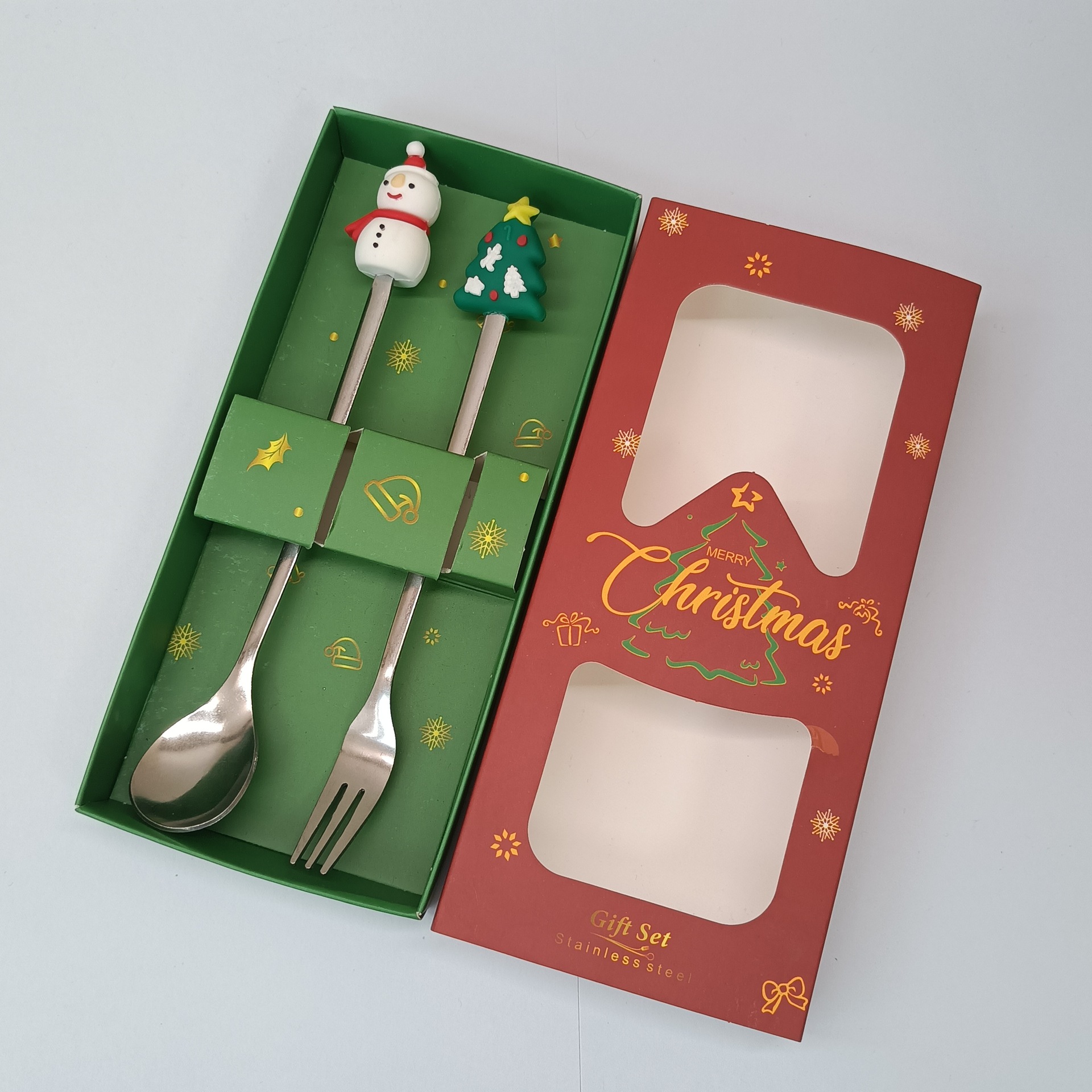 Cuchara transfronteriza de acero inoxidable Santa Claus árbol cuchara de café postre tenedor de fruta muñeca cuchara tenedor vajilla juego de regalo image 42