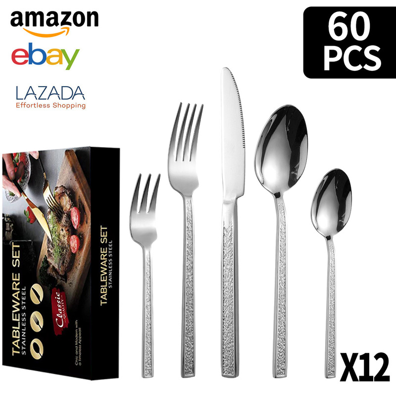 クロスボーダーステンレス食器角ハンドル石模様20/30/40/60ピースセットチタンメッキ洋食器ステーキナイフ、フォーク、スプーン|undefined