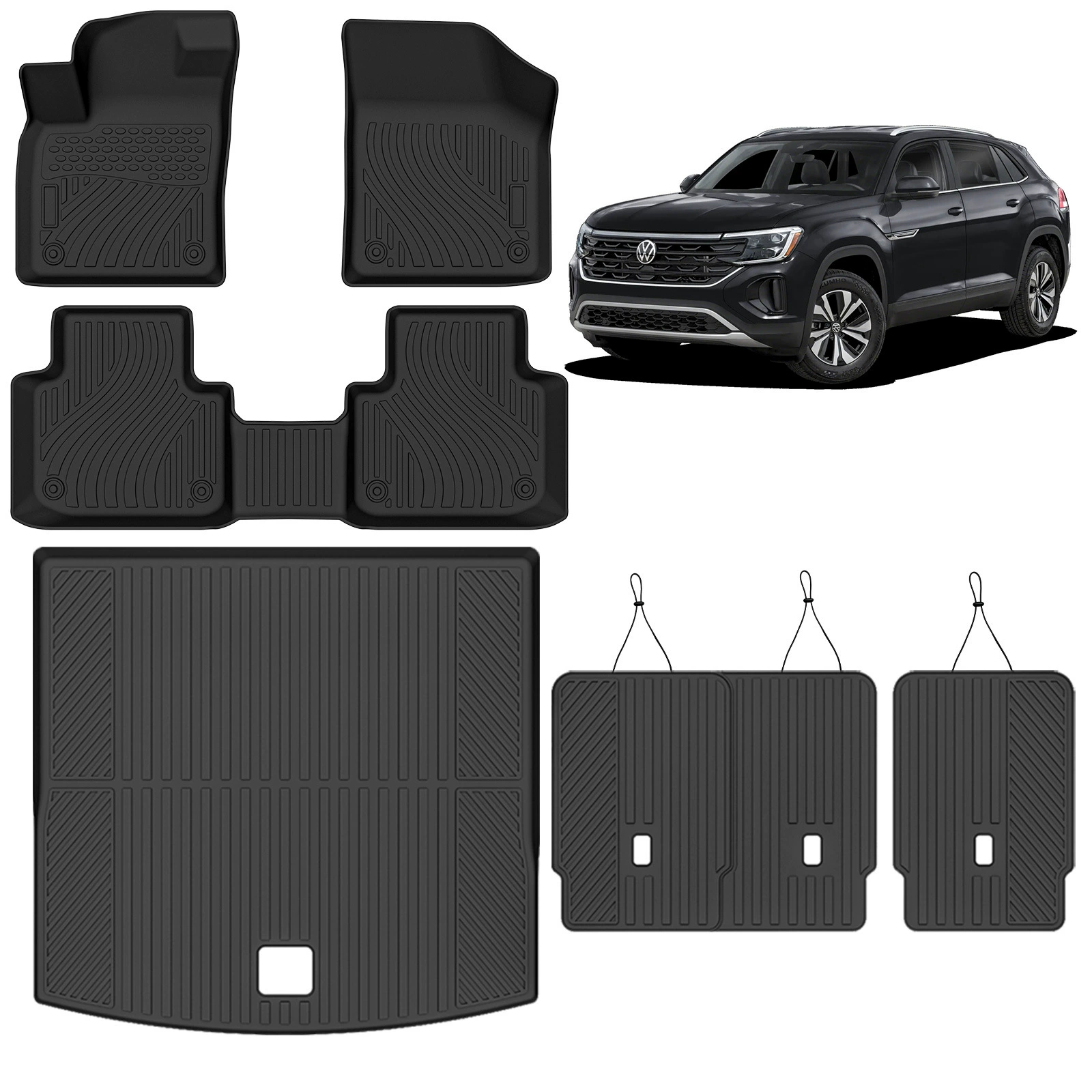 Подходит для Volkswagen Atlas Cross Sport 20-25, коврики в салон и багажник из TPE для всех моделей.