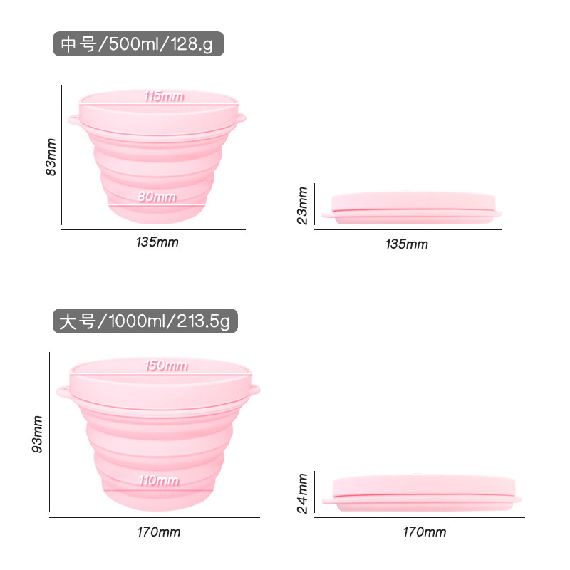 Cross-border portable silicone folding bowl 1000ML food grade outdoor travel telescopic tableware with printable LOGO