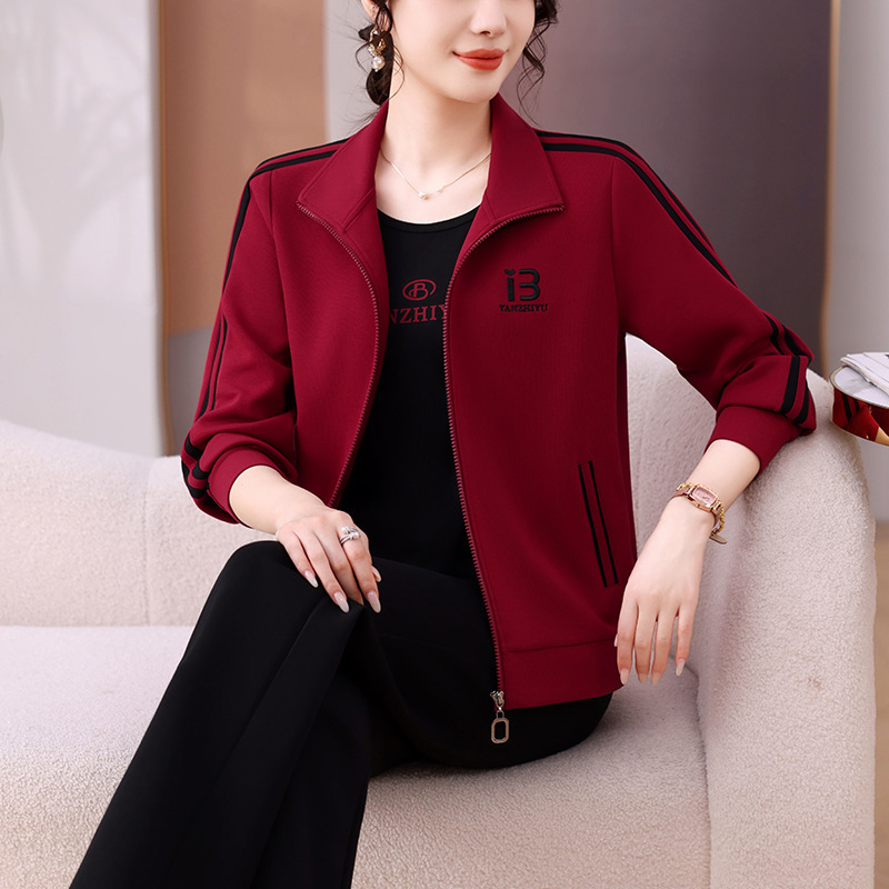 立领妈妈洋气休闲运动套装2025新款中老年女春秋季大码卫衣三件套|undefined