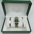 Rolex Three-Piece Set - Datejust Women's with Diamonds, Three-Row Two-Tone Green