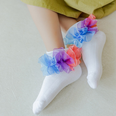 Rinbow colorful lace socks for girls kids latin ballet dance children rainbow choir perform flower stockings lace baby socks breathable absorbent cotton socks