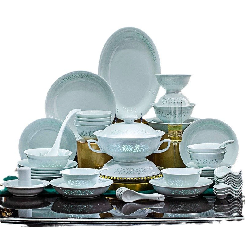 Неброшены glazed Celadon Bowls из Джиндзэнчжэня; костяной фарфор, белая глина; элегантный набор мисок и тарелок