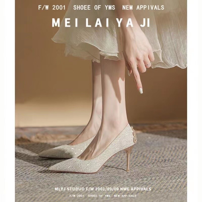 Banquet Dress, Wedding Dress, Wedding Shoes, Bridal Shoes, Rhinestone Temperament High Heels, Goddess Pointed Toe Stiletto Shoes