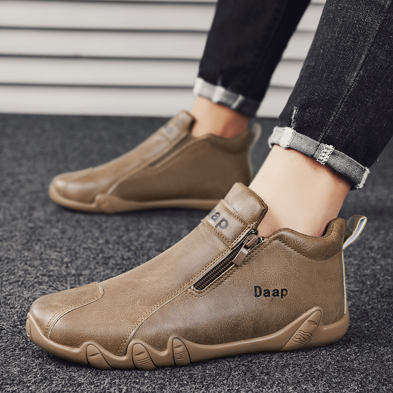 2026 nuevos zapatos de hombre de primavera al por mayor cuero medio para ayudar a los zapatos casuales impermeables y seguros de trabajo cómodos zapatos para hombres