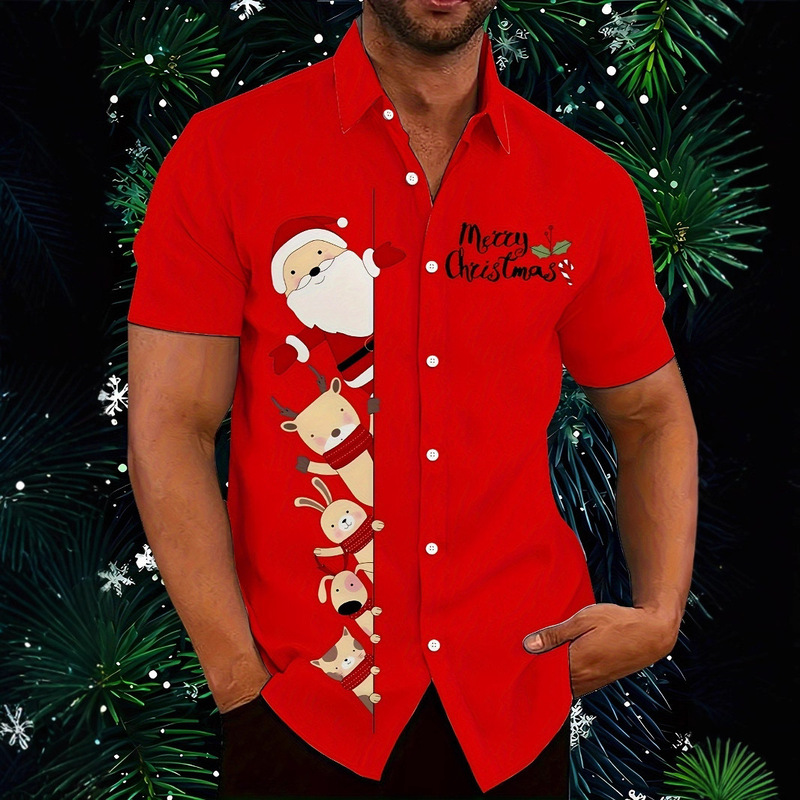 2025 New Cross-Border Christmas Men's Short-Sleeved Shirt with Digital Printing, Stylish Casual Summer Shirt Wholesale 2025 New Cross-Border Christmas Men's Short-Sleeved Shirt with Digital Printing, Stylish Casual Summer Shirt Wholesale