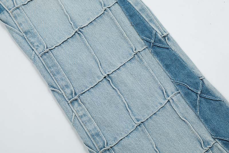 Title 13, Heren jeans met patchwork en rauwe randen, loss...