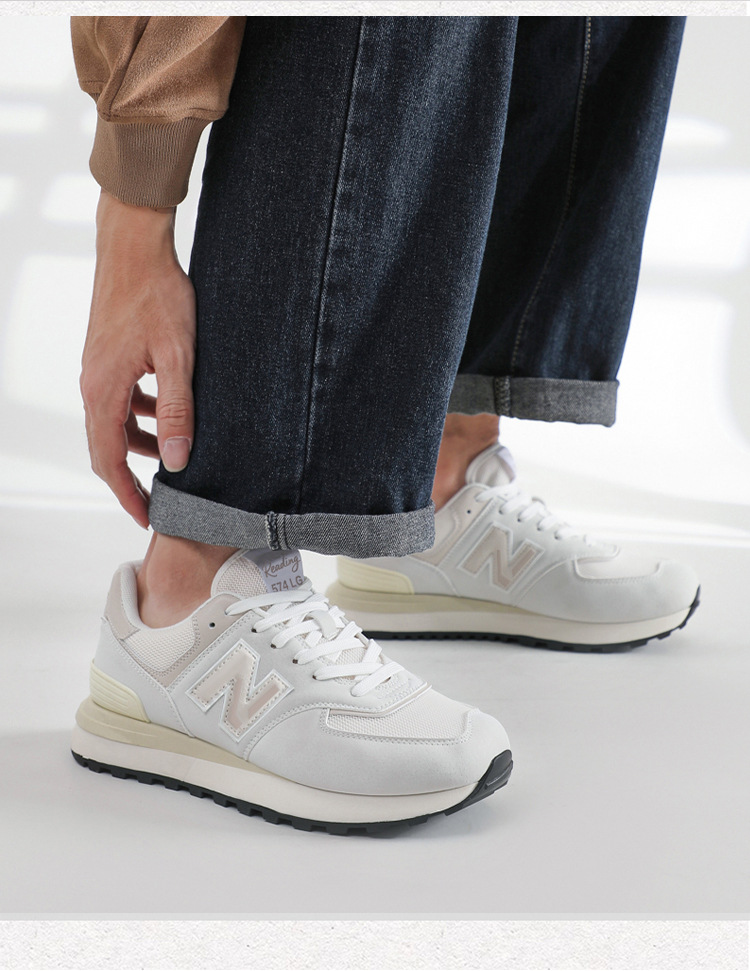 Giày sneaker nữ đế dày phong cách cổ điển N chữ tăng chiều cao — 574LG Xám nguyên tổ chi tiết 12