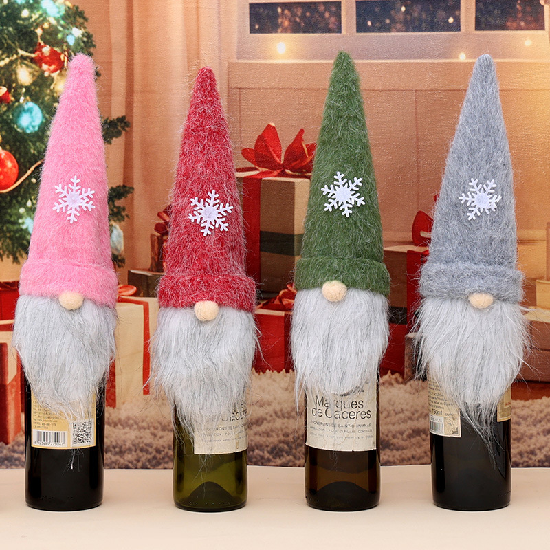 Cross-border Christmas decorative wine set, creative plush wine bottle set, table setting, champagne set, decorative red wine bag