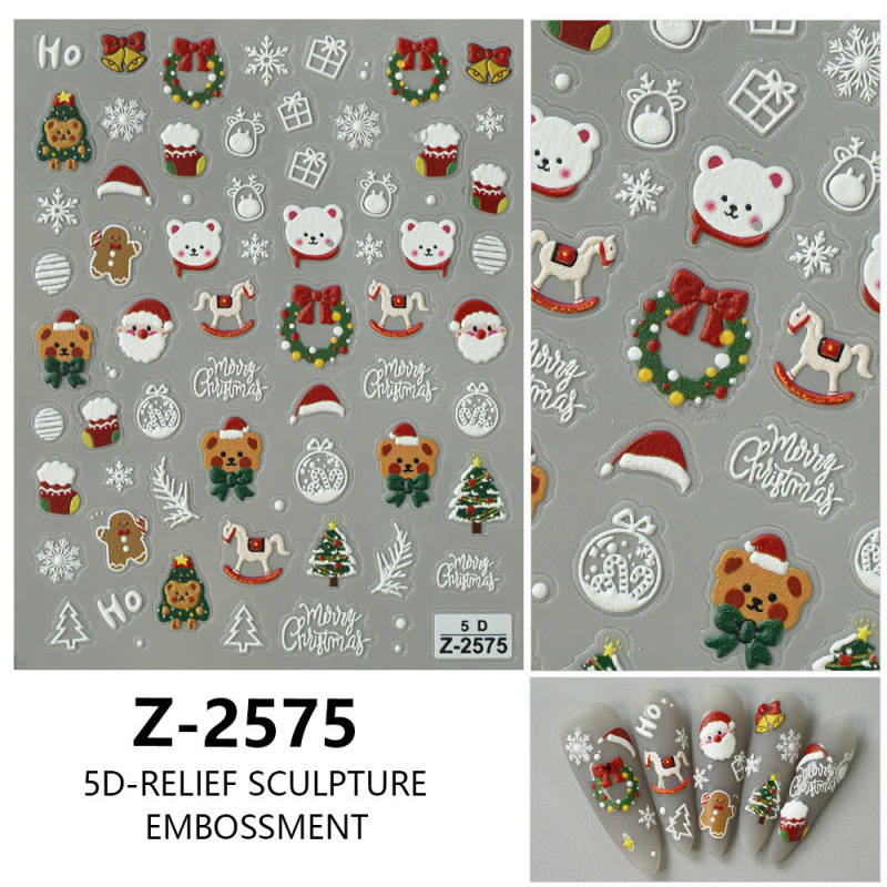 ヨーロッパとアメリカのクリスマスネイルアートステッカー漫画かわいい 5D 立体レリーフステッカー DIY ネイルアートアクセサリー子供のネイルステッカー|undefined