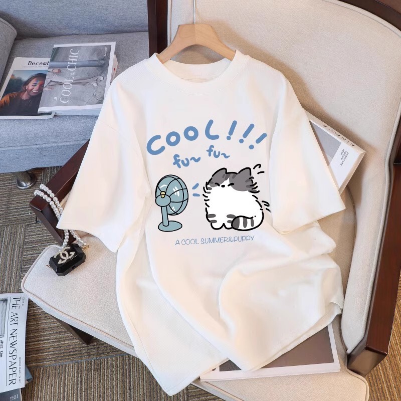 Summer White Pure Cotton Short-Sleeved T-Shirt for Women 2025 New Popular Style Large Size T-Shirt Loose Slimming Top Summer Wear Ins