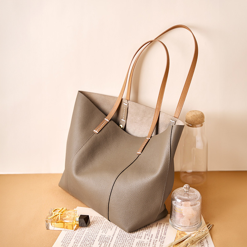 Women's 2026 New Arrival Top Grain Cowhide Handmade Tote Bag, Large Capacity Commuter Handbag & Shoulder Bag - Thumbnail 3