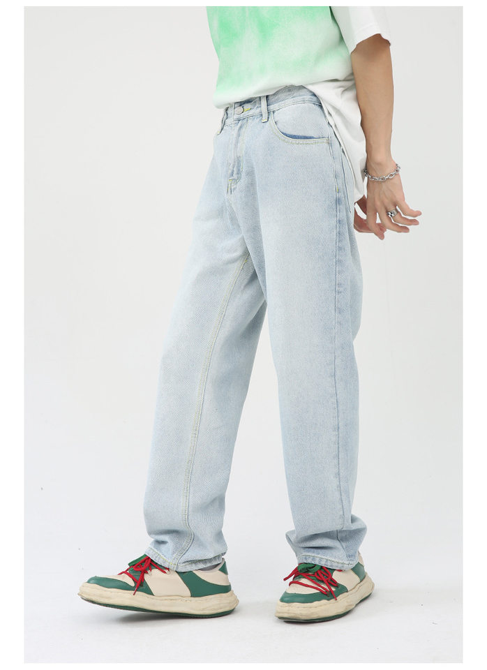 Quần jean nam ống rộng phong cách Hàn Quốc, quần dài denim thoải mái dễ phối đồ — Màu trắng, Màu vàng bùn, Màu đen, Xanh denim chi tiết 19