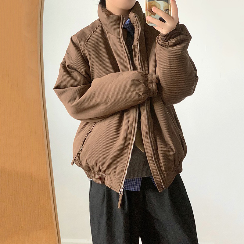 일본식 레트로 다크 브라운 코튼 코트 남자 여름과 겨울 하라주쿠 스타일 마일라드 코튼 코트 두꺼운 따뜻한 코튼 코트