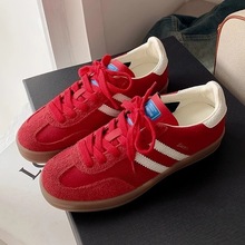 敲软牛皮！真皮复古红色德训鞋女韩版系带平底休闲板鞋运动阿甘鞋